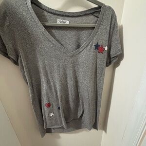 Lauren Moshi Gray V-Neck Star Embellished Women's Top with stars, hearts, etc.